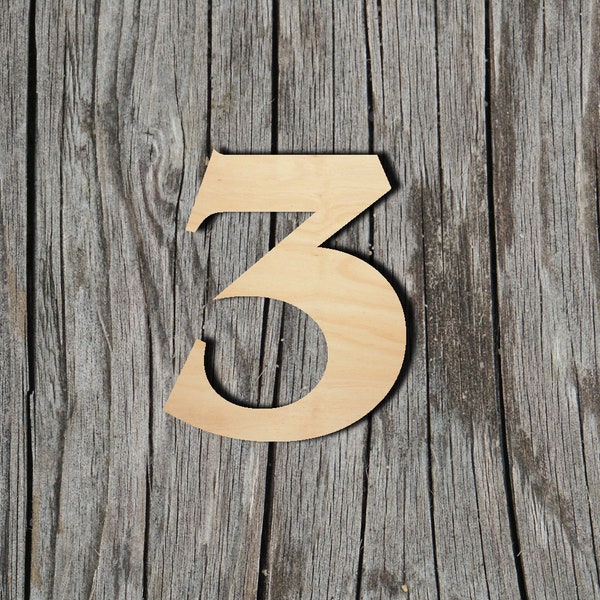 Three - Numbers - Type 2 -  Laser Cut Unfinished Wood Cutout Shapes - Always check sizes and measure