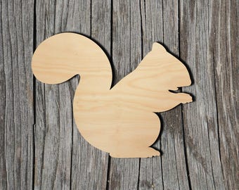 Squirrel Wood Cutout - Laser Cut Unfinished 1/8" Baltic Birch Plywood Shape - DIY Craft Supply