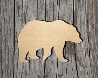Bear Wood Cutout - Laser Cut Unfinished 1/8" Baltic Birch Plywood Shape - DIY Craft Supply
