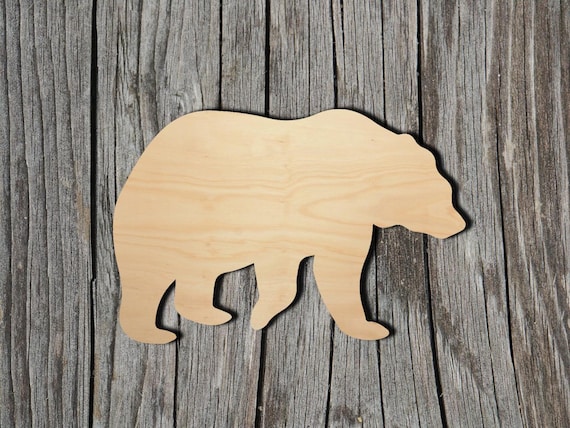 Bear Wood Cutout - Laser Cut Unfinished 1/8" Baltic Birch Plywood Shape - DIY Craft Supply