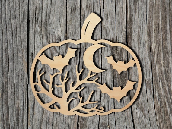 Halloween Pumpkin Wood Cutout - Laser Cut Unfinished 1/8" Baltic Birch Plywood Shape - DIY Craft Supply