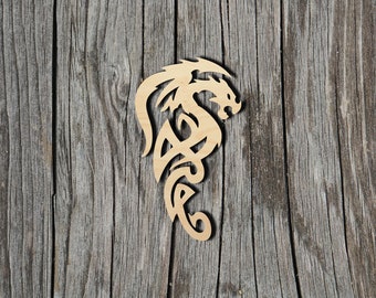 Figura de dragón de madera cortada con láser - Forma de madera contrachapada de abedul báltico sin acabado de 3 mm (1/8") - Material para manualidades DIY