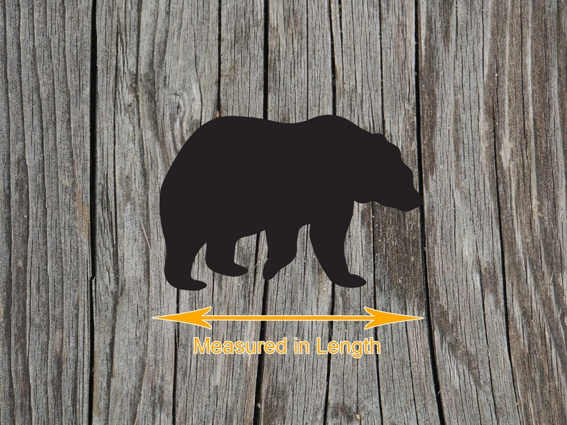 Pode incluir: Uma silhueta de urso preta s&oacute;lida. Abaixo do urso, uma seta laranja de duas pontas abrange a largura do urso com o texto Measured in Length impresso em laranja, indicando que a dimens&atilde;o &eacute; determinada pelo comprimento horizontal.