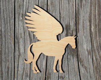 Figura de Pegaso de madera cortada con láser - Forma de madera contrachapada de abedul báltico sin acabado de 3 mm (1/8") - Material para manualidades DIY