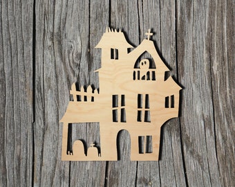 Haunted House - Halloween -  Laser Cut Unfinished Wood Cutout Shapes - Always check sizes and measure