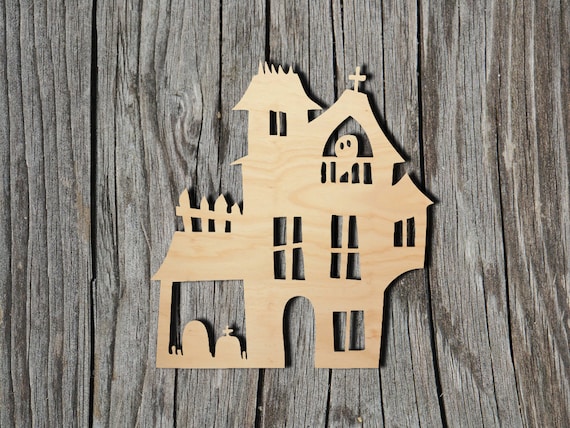 Haunted House - Halloween -  Laser Cut Unfinished Wood Cutout Shapes - Always check sizes and measure