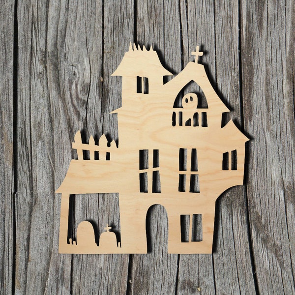 Haunted House - Halloween -  Laser Cut Unfinished Wood Cutout Shapes - Always check sizes and measure