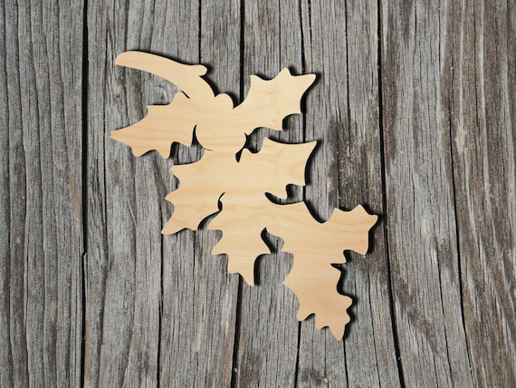 Holly Branch Wood Cutout - Laser Cut Unfinished 1/8" Baltic Birch Plywood Shape - DIY Craft Supply