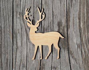 Buck - Deer Wood Cutout - Laser Cut Unfinished 1/8" Baltic Birch Plywood Shape - DIY Craft Supply