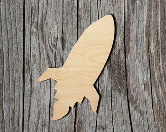Rocket Ship Wood Cutout - Laser Cut Unfinished 1/8" Baltic Birch Plywood Shape - DIY Craft Supply