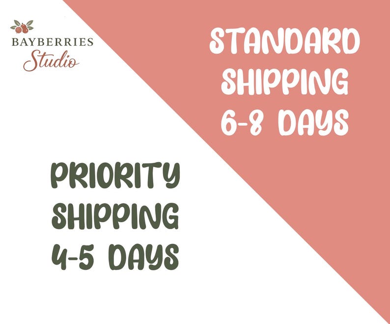 May include: A graphic design featuring the Bayberries Studio logo with a small berry illustration in the top left corner. The background is split diagonally between white and coral. The text is displayed in a rounded, bold, white and dark green font.