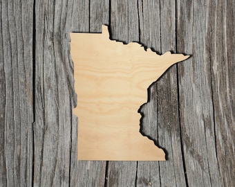 Estado de Minnesota - Formas recortadas de madera sin terminar cortadas con láser - Siempre verifique los tamaños y mida