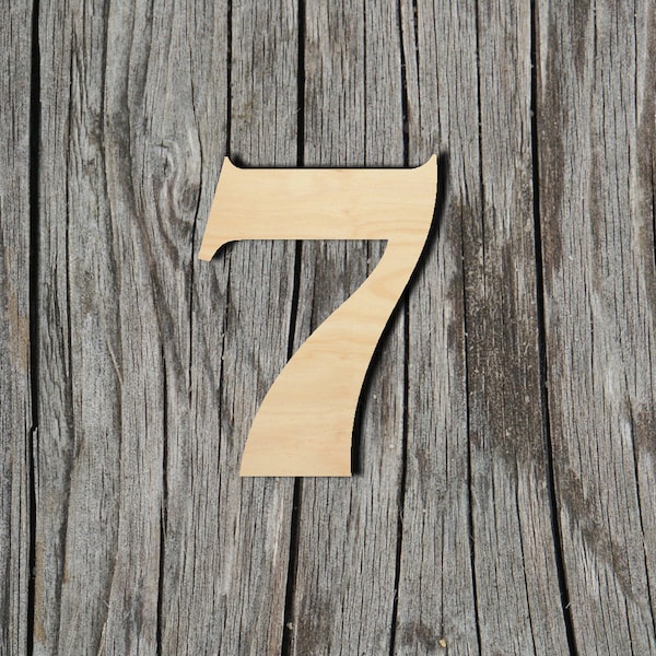 Seven - Numbers - Type 2 -  Laser Cut Unfinished Wood Cutout Shapes - Always check sizes and measure