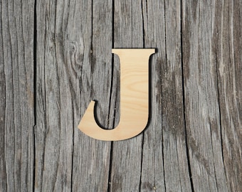 J - Upper case - Letter - Type 2 -  Laser Cut Unfinished Wood Cutout Shapes - Always check sizes and measure