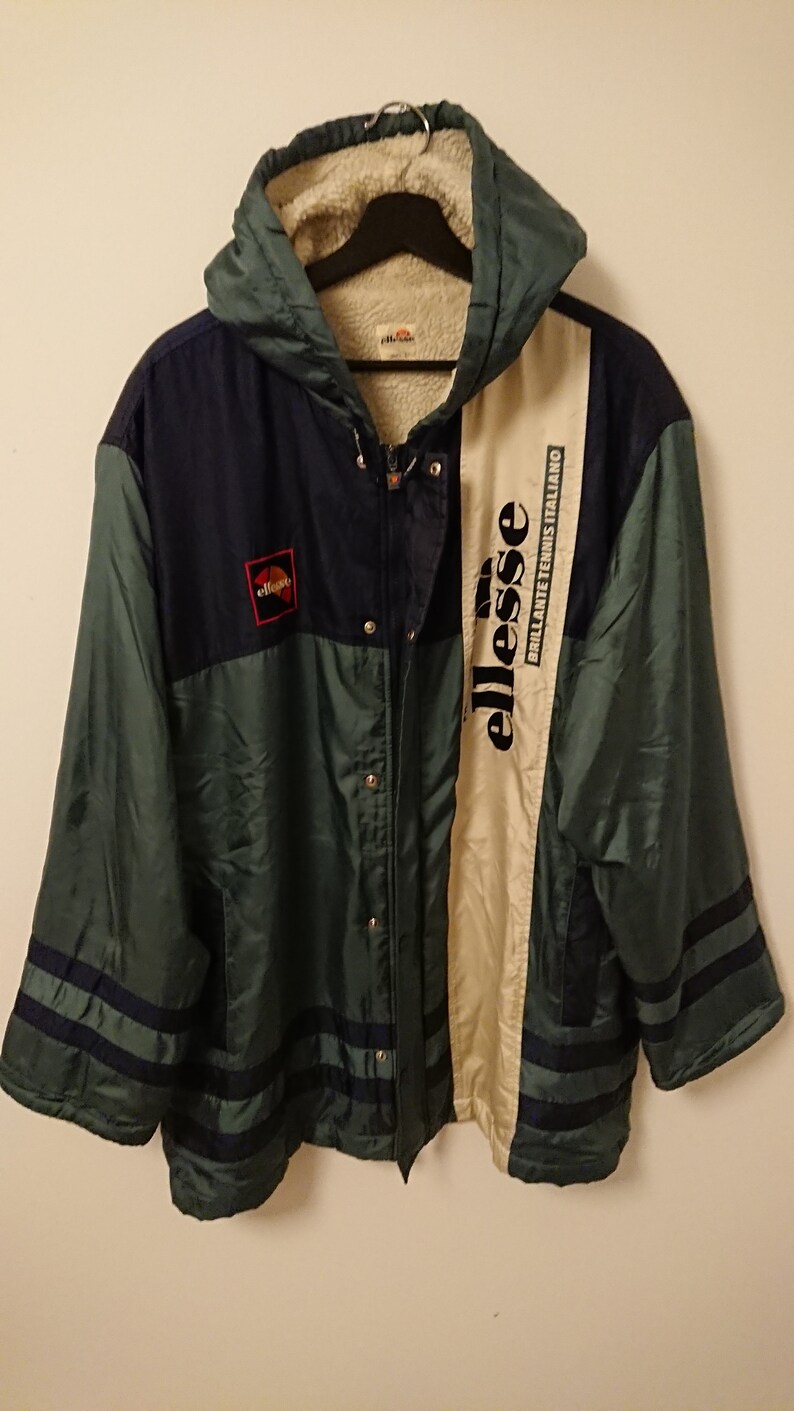 Fleece ellesse windbreaker winter jacket with hood vintage 90s | Etsy