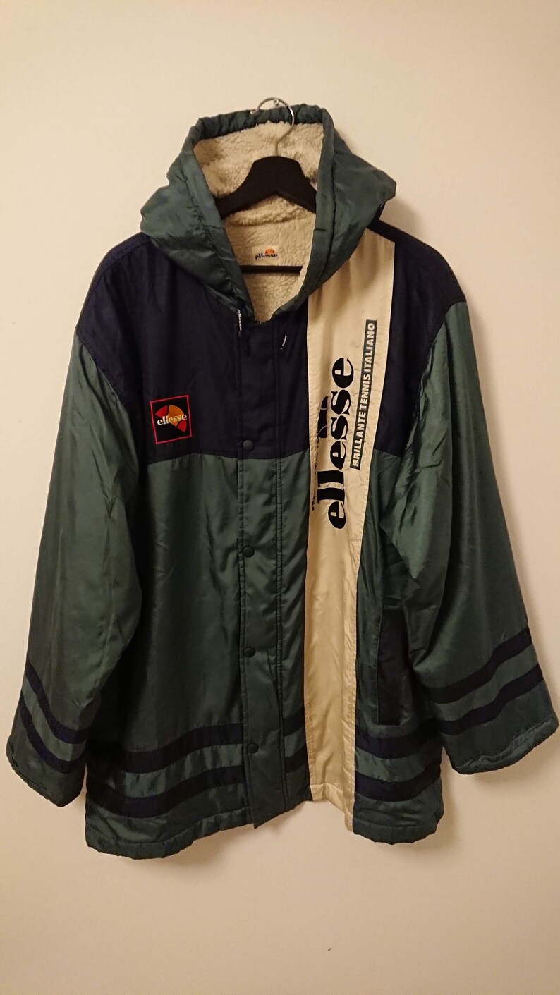 Fleece ellesse windbreaker winter jacket with hood vintage 90s | Etsy
