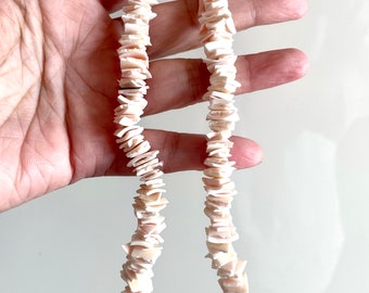 Handmade Pinkish Shell Necklace / 16” Cut Puka Shell Choker Stainless Steel Clasp / Natural Seashell Layering Necklace