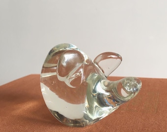 Vintage Miniature Piggy Glass Figurine / Heavy Bubble Crystal Animal Sculpture / Adorable Pig Glass Figurine Paperweight / Ring Holder