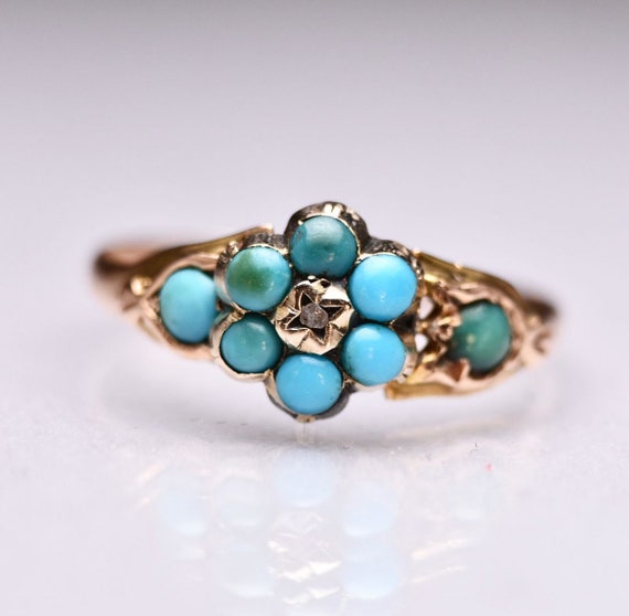 Beautiful Antique Victorian 8-Stone Turquoise Dia… - image 8