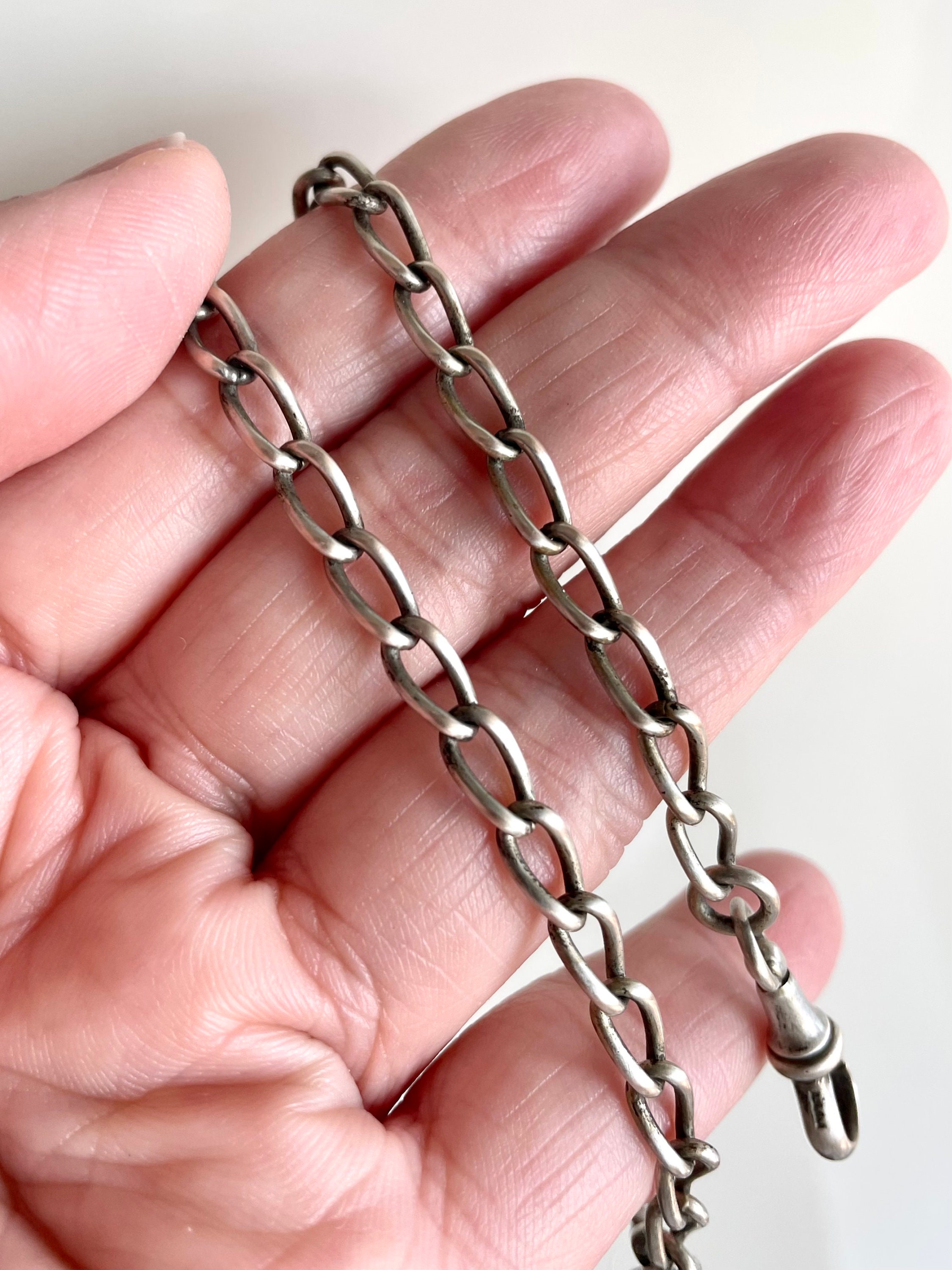 Antique Edwardian Solid Silver Watch Chain / 12 Curb Link Etsy