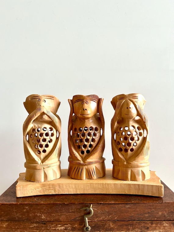 Splendide scimmiette vintage in legno da 4 x 4 pollici
