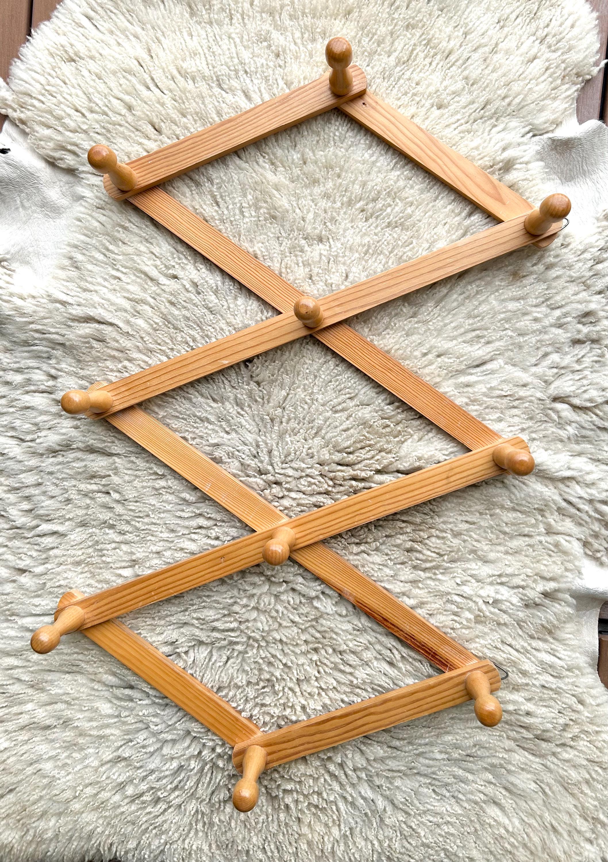 Vintage Wooden Accordion Peg Rack 18” Large Heavy Solid Wood