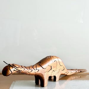 Vintage Wooden 3D Dinosaur Puzzle/21” Long Heavy Handmade Brontosaurus Puzzle/MCM Articulated Handcrafted Solid Wood Dinosaur Figurine
