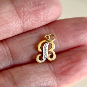 Charm lettre vintage avec diamants en or massif 14 carats / pendentif « B » cursif en or 585 estampé / collier ou bracelet en or jaune 14 carats initial B