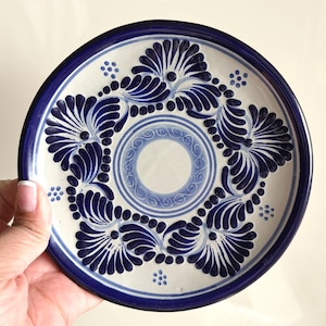 Vintage Handmade Talavera El Anghel Plate/Blue and White Handpainted Mexican Pottery Wall Plate / Made in Mexico Patterned Wall Plate Decor