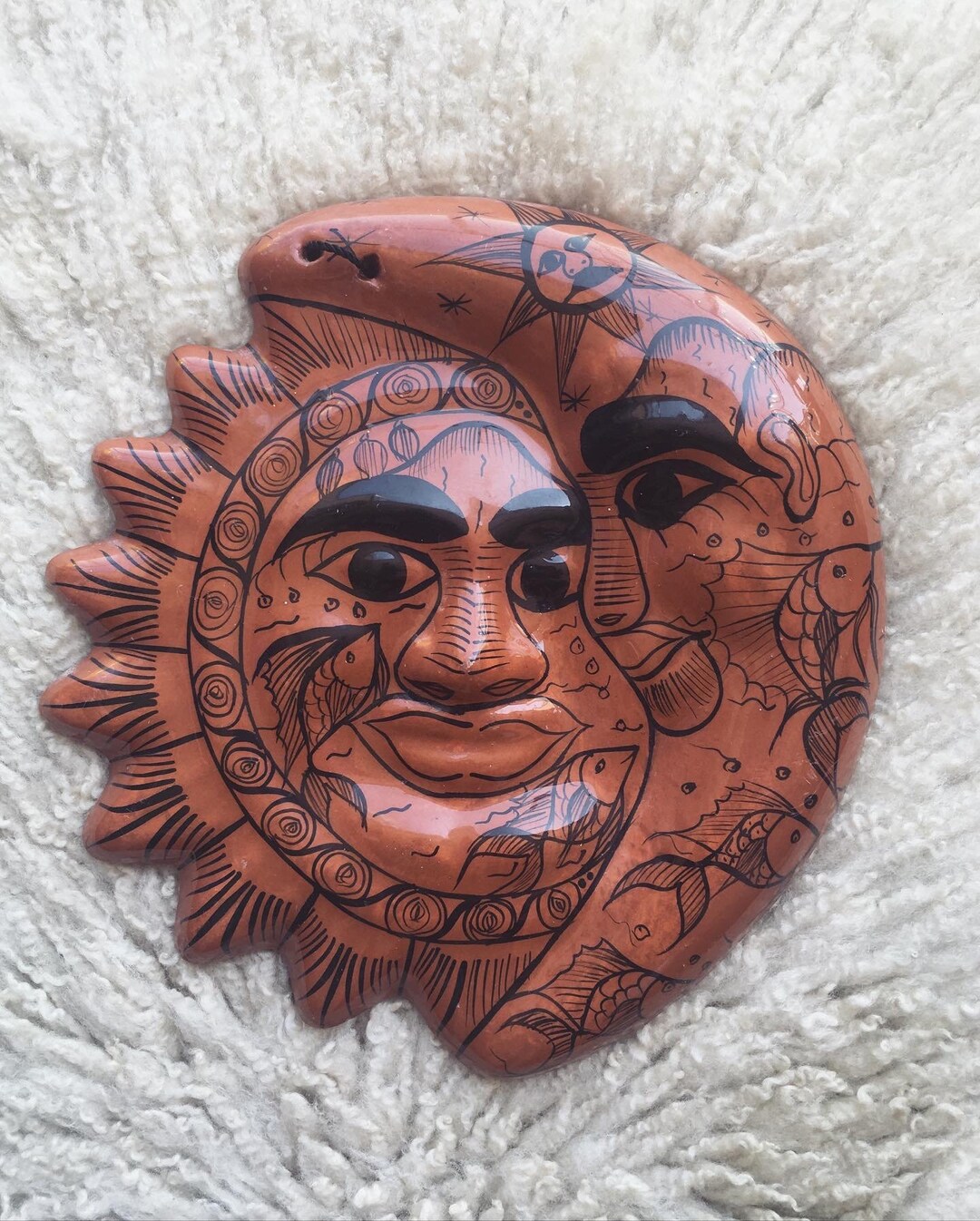 Vintage Ceramic Sun Moon Wall Hanging / Handmade Terracotta Etsy
