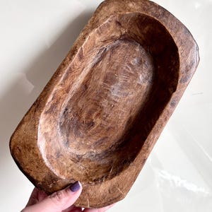 Vintage Wooden Handcarved Dough Bowl/Thick Wabisabi Rustic Dough Bowl/10”Brown Wood Trough /Rectangular Decorative Accent Bowl/Key Dish Tray