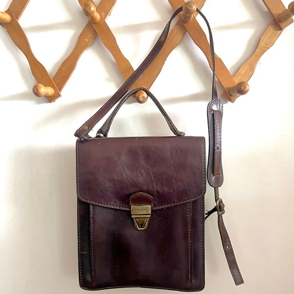 Vintage Made in Italy The Trend Leather Messenger Bag/Handmade Lined Genuine Brown Leather Mini Briefcase Bag/Unisex Dark Leather Crossbody