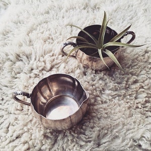 Vintage Silver-Plate Cream and Sugar Set / Two Viking Plate E.P. Copper Silverware Creamer and Open Sugar Bowl / Succulent Planter Plat Pots