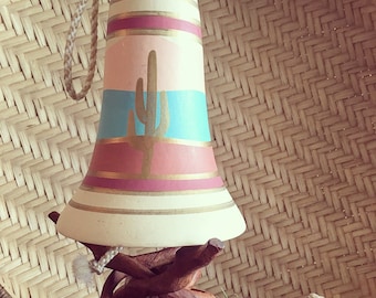 Vintage Southwestern Cactus Bell / Large Pastel Saguaro Painting Bell / Handmade Studio Pottery Ceramic Decor