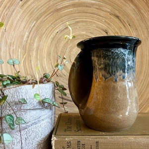 Neher Clay in Motion Studio Pottery Mug/Gorgeous Signed Drip Glazed Handwarmer Mug/Heavy Right Hand Glazed Ceramic Mug/Handmade Stoneware