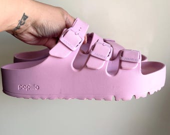 Preloved Pink Birkenstocks Platform Sandals Sz 38(sizes 7-7.5)Women’s/3-Buckle Florida lll Sandals Papillio/Adjustable Straps/Summer Slides