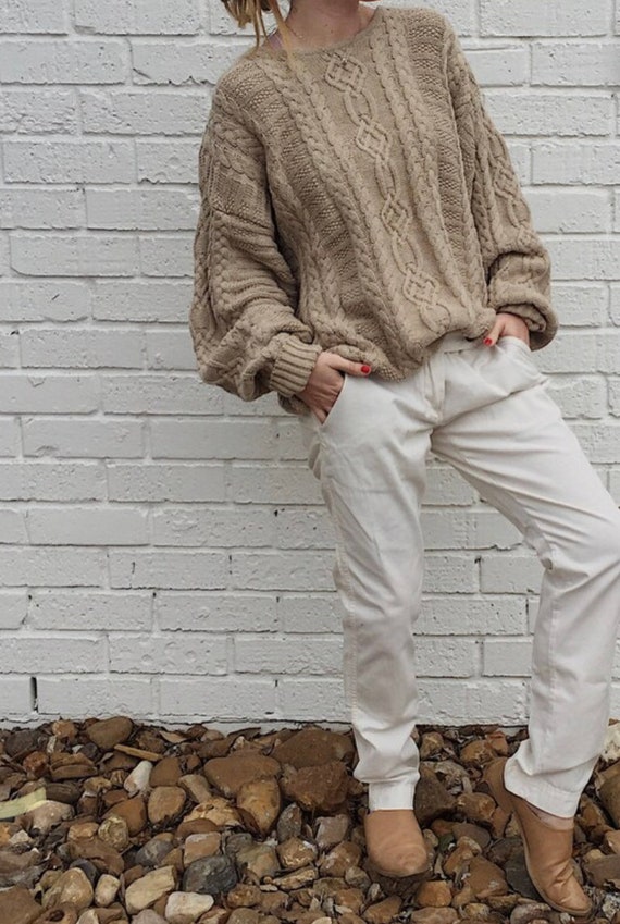 Vintage Oversized Light Brown Knitted Sweater / Co