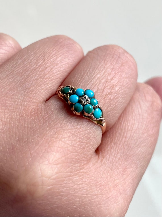 Beautiful Antique Victorian 8-Stone Turquoise Dia… - image 4