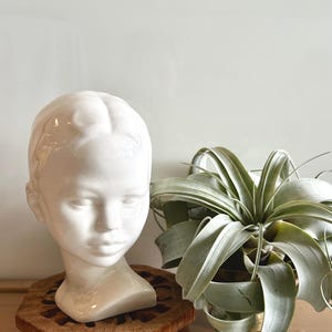 Vintage Ceramic Head Mould Bust/MCM Crazed Stoneware Holland Young Girl Head Figurine/Hollow Curio Collectible Woman Head Mold Bust