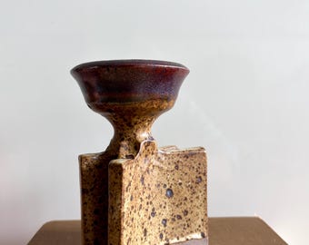 Vintage Handmade Ceramic Tealight Candleholder/Dansk Modernist Speckled Candle Display/ Unique Neutrals Brown Beige Studio Pottery