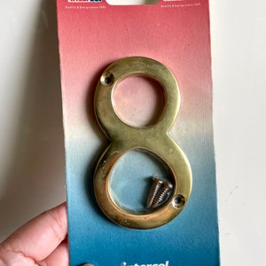 Vintage Solid Brass Number 8 Sign / New Old Stock Intersel Number Sign / Rustic Ready to Hang Eight House Number Sign
