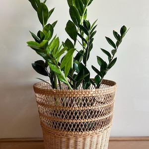 Vintage Handmade Wicker Basket Planter/ Tall Woven Boho Rattan Wicker Plant Display/Bohemian Decorative Storage Basket