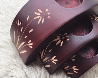 Porte-bougies vintage Wooden Tealight / Set de 3 bougeoirs arc-en-ciel de nidification / Bougeoirs empilables en bois sculpté