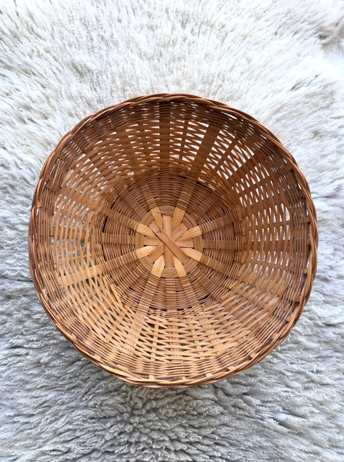 Vintage Round Wicker Fruit Basket / Rattan Straw Woven Tray Etsy