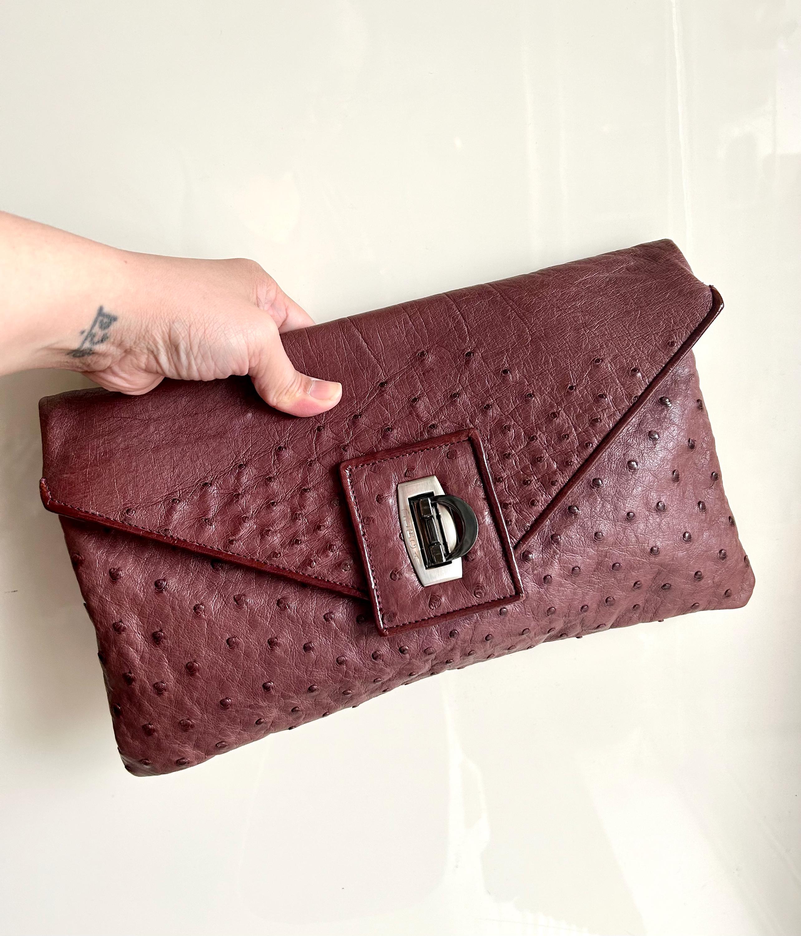 Vintage Genuine Ostrich Leather Clutch Bag/ Early 2000 Durga
