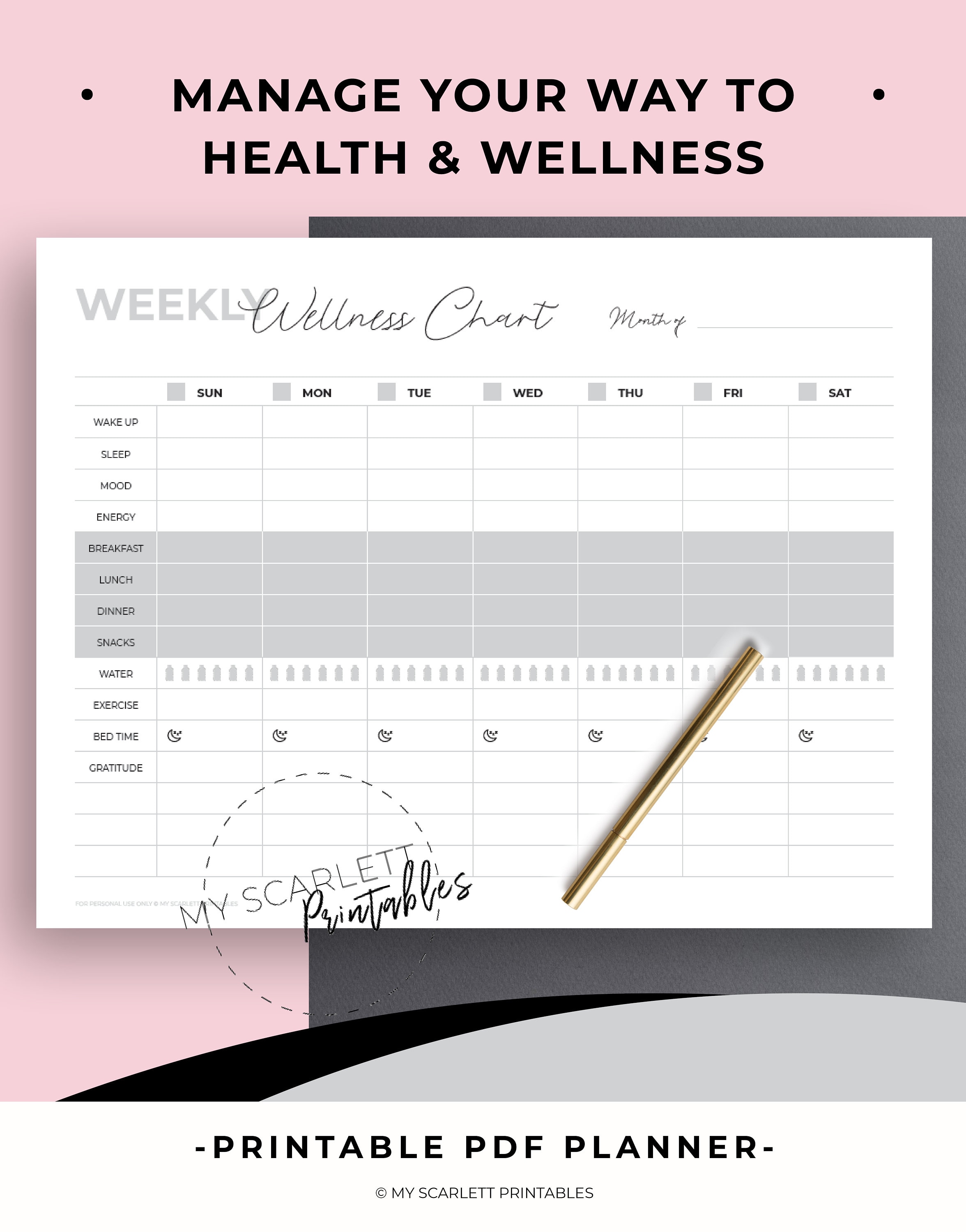Weekly Wellness Chart Wellness Planner Health Tracker Mood | Etsy