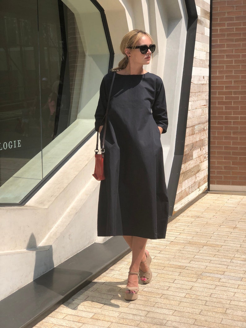Office Dress Blue Organic Cotton Dress Ramie Dress Cotton Etsy