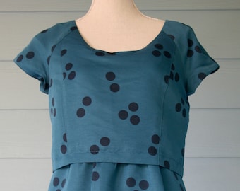 Teal blue and black polka dot 90's dress.