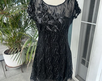 black dress floral applique Tholine Black Floral Appliqu Corset Maxi Dress, XS / Black