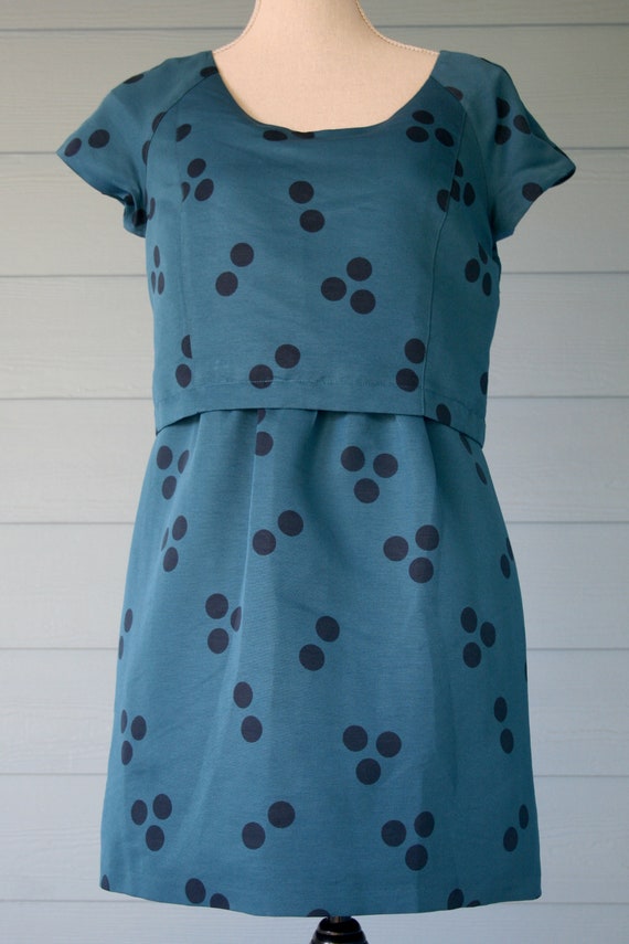 Teal blue and black polka dot 90's dress.